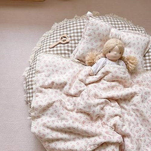 BuLuTu Crib Quilted Blankets Muslin Baby Blanket Toddler Quilt Super Soft Lightweight Kids Comforter Reversible Toddler Blanket for Stroller Travel, Galsang Pattern, 59"x47"