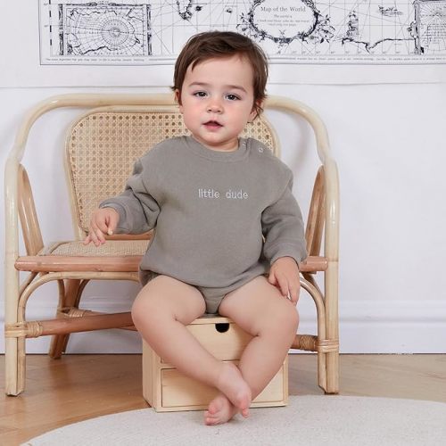 VISGOGO Newborn Infant Baby Boy Girls Oversized Romper Little Dude Sweater Onesie Coming Home Outfit Neutral Clothes