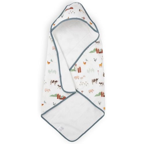 Little Unicorn Premium Muslin & Terry Hooded Towel, 30x30 (Farmyard)