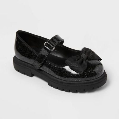Toddler Bridget Bow Mary Jane Flats - Cat & Jack™ Black 12T: Hook and Loop Closure, Memory Foam Insole, Closed Round Toe
