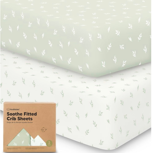 KeaBabies 2-Pack Organic Crib Sheets for Boys, Girls - 52x28 Fitted Crib Mattress Sheet Neutral, Breathable Jersey Cotton Cover for Baby Bed, Toddler Mattress, Soft & Cute Prints (Herb)