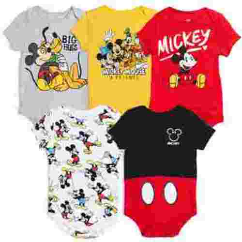 Disney Mickey Mouse Newborn Baby Boys 5 Pack Bodysuits Newborn to Infant