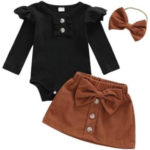 Baby Girls Fall Outfits Long Sleeve Romper Plaid Suspender Skirt Headband Newborn Spring Clothes