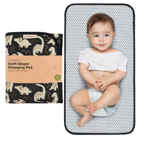 KeaBabies Portable Diaper Changing Pad, Easy Wipe Clean - Foldable Waterproof Baby Changing Mat for Diaper Bag, Compact, Lightweight, 25x13 Newborn, Infant, Baby Changer Travel Essential (Dino Ridge)