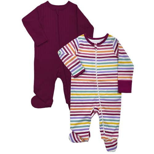 Wonder Nation Baby Gender Neutral Zip Front Footed Sleep N Play Pajamas, 2-Pack, Sizes Preemie-6/9 Months