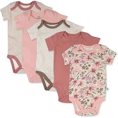 HonestBaby baby-girls 5-pack Short Sleeve Bodysuits One-piece 100% Organic Cotton for Infant Baby Girls