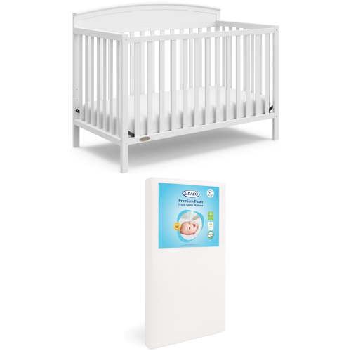 Graco Benton 5-in-1 Convertible Crib and Premium Crib & Toddler Mattress Bundle, White