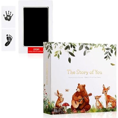 Keepsake Baby Memory Book With Baby Footprint Kit for Boys and Girls – Timeless First 5 Year Baby Book – Neutral Journal Memory Book Scrapbook Album – Record Every Event from Birth to Age 5