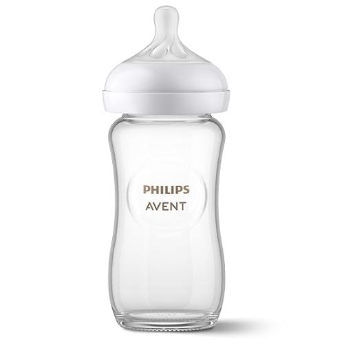 Philips Avent Natural Glass Baby Bottles with Natural Response Nipples (Slow Flow, Flow 2), 4oz, 4-Pack, SCY910/04