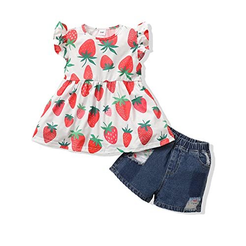 NZRVAWS Baby Girl Clothes Toddler Girl Summer Outfit Shirt Shorts Ripped Jean Infant Clothing 6 12 18 24 Month 2 3 4T