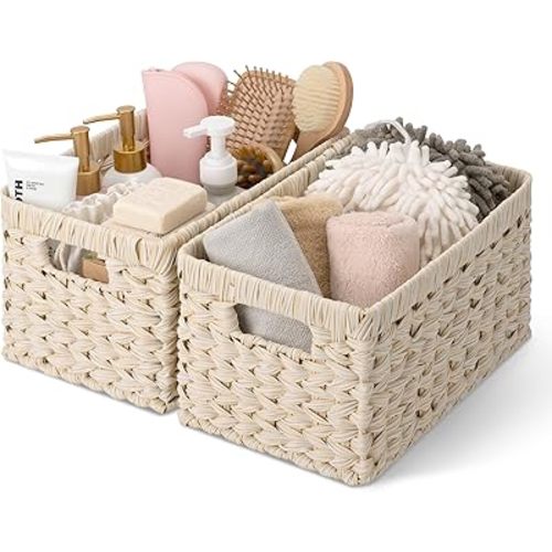 GRANNY SAYS Storage Baskets for Organizing, Wicker Storage Basket for Shelf, Wicker Basket for Organization, Waterproof Basket for Living Room, Decorative Basket for Pantry and Entryway, 2-Pack