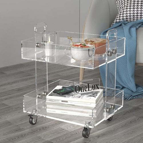 ONELUX (Flat Packed) Original Acrylic Side Table,Clear Table with Wheels,Acrylic Bedside Tables/Night Stand - 41×34×48H CM