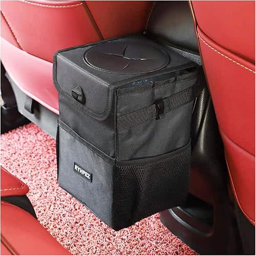 Ryhpez Cubo de basura para automóvil con tapa, a prueba de fugas, organizador plegable para camiones y bolsa de almacenamiento, accesorios para el automóvil para mujeres y hombres, artículos