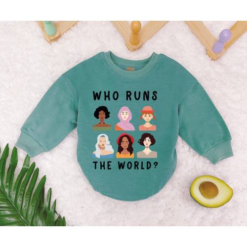 Who Run The World Baby Sweatshirt, Little Feminist Romper - 6-12 months