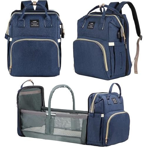 Diaper Bag Backpack, with Changing Station, Baby Bag for Boys and Girls, Newborn Mom Gift, Large Capacity, USB Charging Port, Insulated Pacifier Case, Multifunctional Diaper Bag (Large Blue)