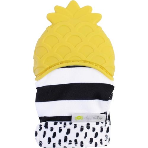 Itzy Ritzy Silicone Teething Mitt - Soothing Infant Teething Mitten with Adjustable Strap, Crinkle Sound & Textured Silicone to Soothe Sore & Swollen Gums - Baby Teething Toy For 3 Mos & Up, Pineapple