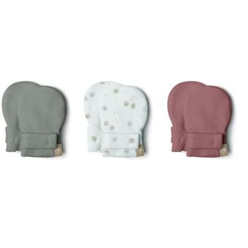 Goumi Stay On 3-pack Mitts - Pewter + Dandelion + High Prairie 0-3m