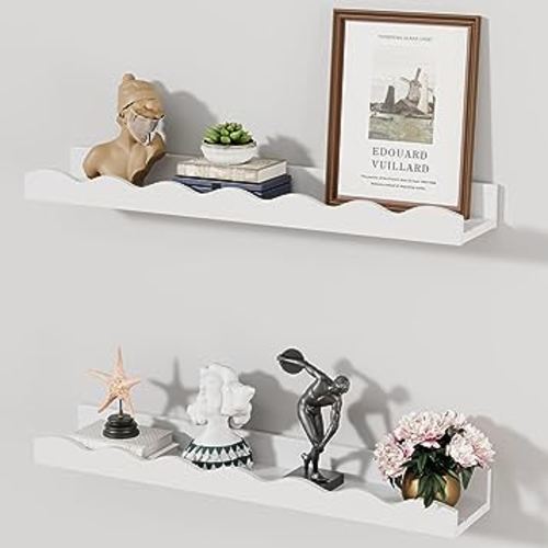 Floating Shelves for Wall Décor 24 Inch Long Set of 2 Nursery Book Shelves Bathroom Shelves Over Toilet Shelf for Books, Plants, Toys, Photo Frames, Picture Ledge-White