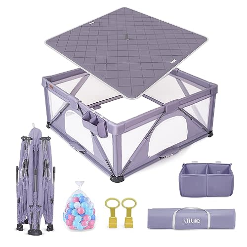 Foldable Baby Playpen, iTiLike Large Playard with Detachable Thicken Mat, Playpen for Babies and Toddlers with Storage Bag, Play Pens with Gate, Indoor & Outdoor Portable Play Yard, Sturdy Baby Fence