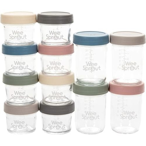 WeeSprout Glass Storage Jars 2022 (4 Ounce, 8 Ounce, Matte Variety) - 4 oz & 8 oz (Plastic Lids + Embossed Glass)