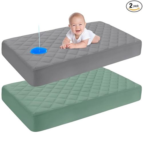 Yoofoss Waterproof Crib Mattress Protector 2 Pack, Quilted Crib Mattress Pad Cover Ultra Soft and Breathable, Machine Washable Toddler Mattress Protector for Standard Baby Crib Size 52''x28''