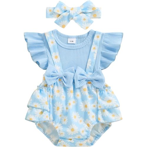 Baby Girl Clothes 3 6 9 12 18 Months Newborn Ruffle Butt Onesie Romper Daisy Overalls Jumpsuit Summer Outfit - Blue - 3-6 Months