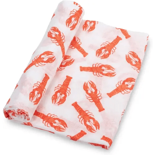 LollyBanks Muslin Swaddle Blankets for Boys and Girls, 100% Cotton Baby Blanket, Large 47 x 47 Inches Breathable Swaddles for Newborn, Gender Neutral Baby Swaddle Blanket, Registry (Lobster Print)
