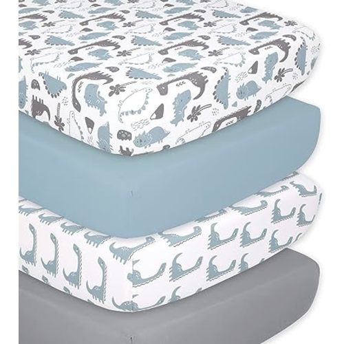 The Peanutshell 4-Pack Fitted Crib Sheet Set - Super Soft & Breathable Baby Boy Crib Sheets, Nursery Decor, Fit for Standard Crib Mattress Sheet - Dinosaur