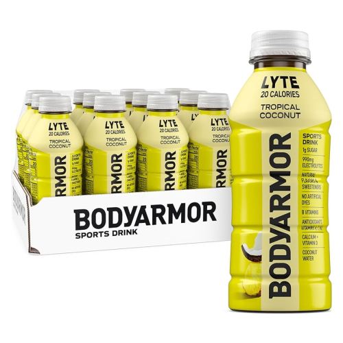 BODYARMOR LYTE Sports Drink Low-Calorie Sports Beverage, Tropical Coconut, Coconut Water Hydration, Natural Flavors With Vitamins, Potassium-Packed Electrolytes, Perfect For Athletes, 16 Fl Oz (Pack of 12)