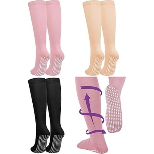 3 Pair Non Slip Compression Socks for Women Men 20-30mmhg Graduated Compression Socks with Grips for Nurse Pregnancy