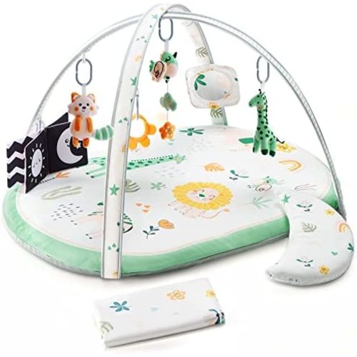 Lupantte Baby Play Mat with Replaceable Washable Mat Covers, Activity Gym Mat for Baby Tummy Time with Toys for Visual, Hearing, Touch, Cognitive Development for Newborn Baby to Toddler as Shower Gift