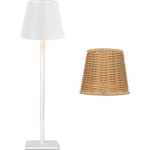 Mr. White Outdoor Waterproof Cordless Wireless Rechargeable Portable Top Touch Battery Operated Powered LED Table Lamp Desk Lamp Lights for Restaurant Kitchen Patio Dinner Dining (White)