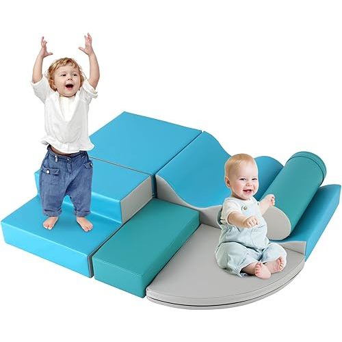 Foam Climbing Blocks Set, 6 PCs Kids Soft Foam Activity Playset Toddler Climbing Toys Indoor Crawling & Sliding Play Toys for Toddlers 1-3 Years Old, Lightweight Climbing Blocks for Babies