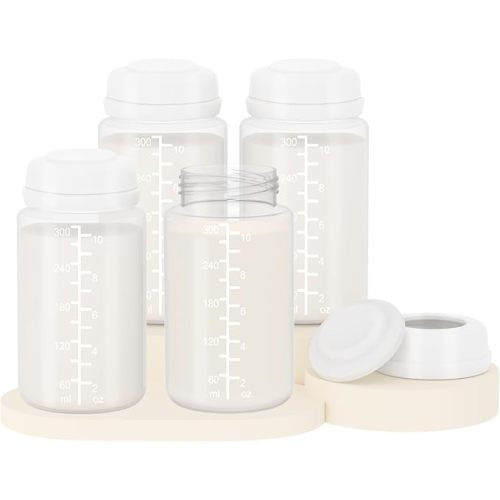 4PC 10oz/300ml Breast Milk Storage Bottles Compatible with Momcozy 22oz Cooler, Pumping Bottles Fit for SpectraS1 S2 9 Plus, Motif Luna, and Most Wide-Mouth Flange