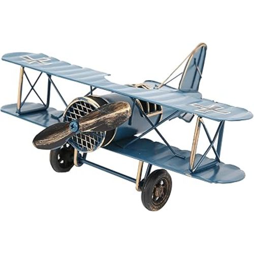 Vintage Airplane Decor, Metal Airplane Decoration, Classical Biplane Iron Aircraft Decoration for Enhancing Your Home, Office Or Any Creative Space(Blue)