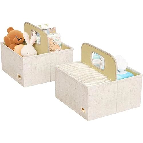 2Pack Diaper Caddy for Changing Table, Portable Car Organizer for Diapers, Small Diaper Caddy for Baby wipes, Baby Bibs, Baby Essentials & Nursing need, Baby Shower Basket for New Mom, Beige
