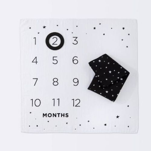 Milestone Swaddle Baby Blanket With Felt Frame - Black And White - Cloud Island™