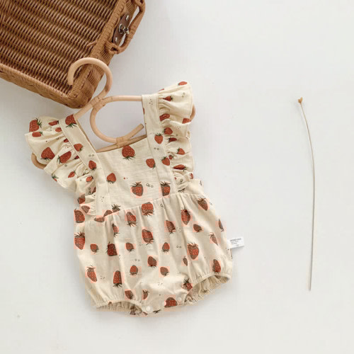 Baby Strawberry Ruffle Vintage Bodysuit