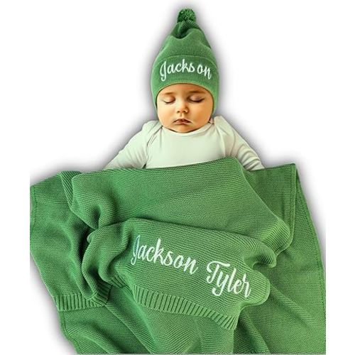 Personalized Baby Blanket, 100% Organic GOTS Certified Cotton, Customized Swaddle Blanket with Name, Receiving Blankets for Boys and Girls, Perfect Custom Gifts for Newborns, Kids and Baby Showers