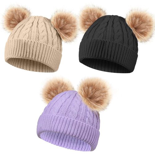 Geyoga Kids Toddler Winter Pompom Hat Baby Knitted Beanie Hat Faux Fur Pom Beanie Cap for Girls Boys 1-3 Years Old