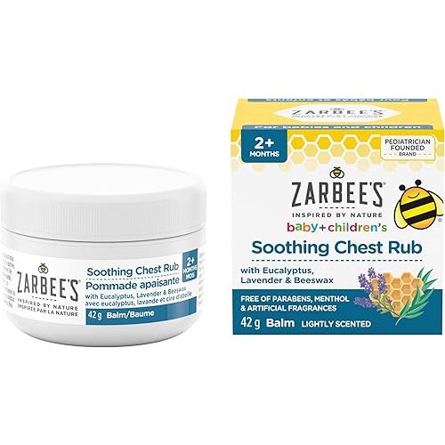 Zarbee’s® Baume apaisant pour la poitrine pour bébé et enfants, eucalyptus, lavande, huile de ricin, beurre de karité, cire d’abeille, 42g