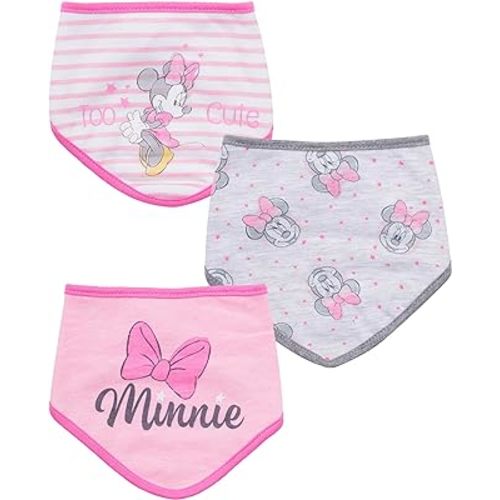 Disney Baby Girls' Bandana Bibs 3 Pack Set for Feeding, Teething, and Drooling