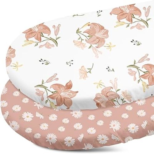 Gllquen Baby Bassinet Sheets 2 Pack, Breathable Cozy Fitted Mattress Sheet, Elastic Travel Crib Fashionable Floral Pattern, Standard Cradle Safe Sheets for Baby Boy Girls 32"X16"(Lily)