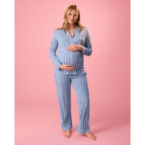 Clea Bamboo Long Sleeve Pajama Set | Vintage Blue Stripe - Kindred Bravely