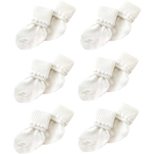 White Newborn Baby Socks by Nurses Choice - Includes 6 Pairs of Unisex Cotton Socks