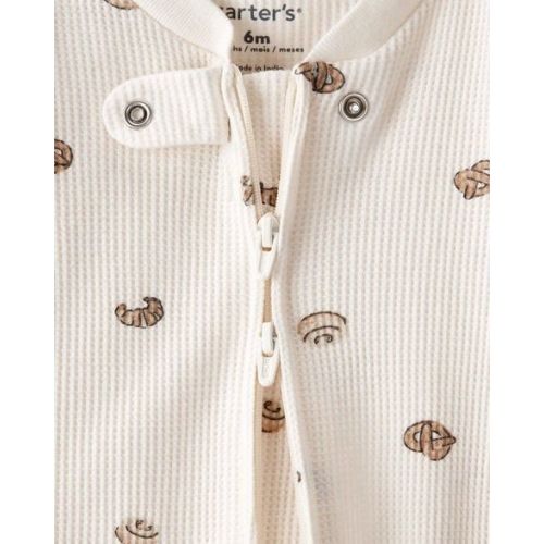 Baby Pastry Print Cotton Long-Sleeve Snug Fit Sleep & Play Pajamas - Cream