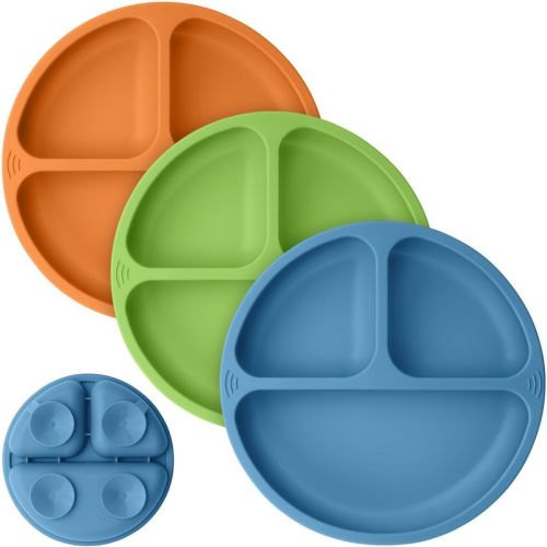 3-pack Prep Suction Plates For Baby, 100% Silicone Toddler Plates, Bpa-free Divided Baby Plates With Suction (valiant)
