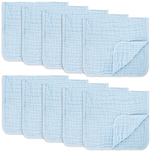 Comfy Cubs Muslin Burp Cloths Large 100% Cotton Hand Washcloths for Babies, Baby Essentials 6 Layers Extra Absorbent and Soft Boys & Girls Baby Rags for Newborn Registry (Sky Blue 10-Pack, 20" X10") - 10-Pack 20"X10"