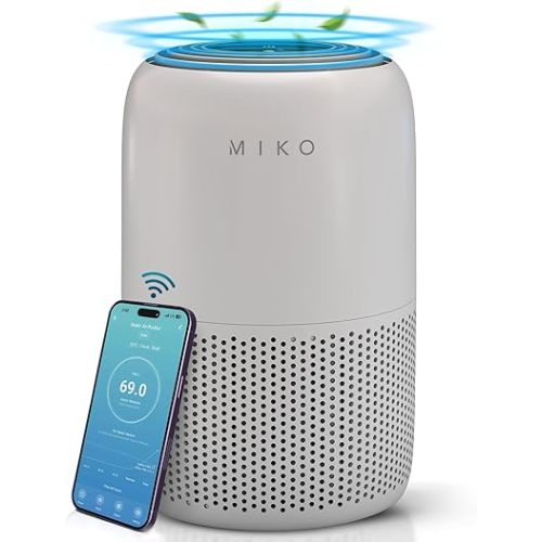 MIKO Air Purifier for Bedroom with 3-in-1 HEPA Filter & Sleep Mode, Whisper Quiet, Covers Up to 1200 ft, Smart Wi-Fi App Control - Removes Smoke, Allergens, Pets Hair, Dust, Odors, Pollutants