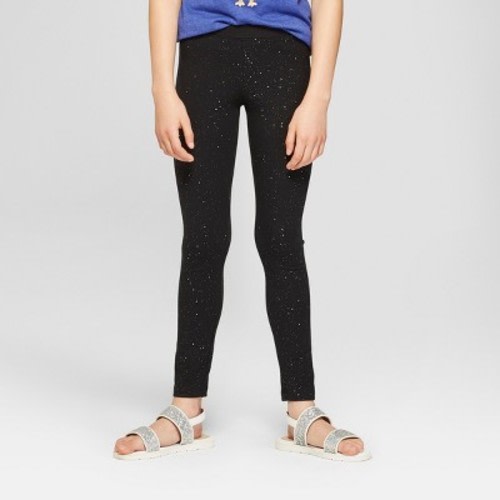 Girls' Sparkle Leggings - Cat & Jack™, Color: Black, Size: Girls SlimXS Slim